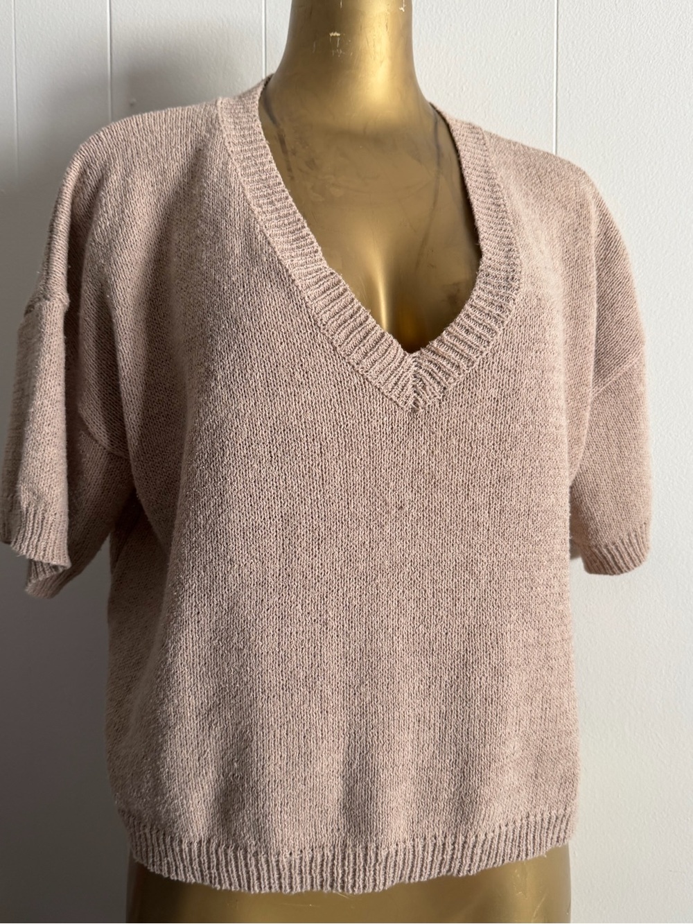 Dreamers by Debut Relaxed V-Neck Short Sleeve Sweater - Dusty Rose